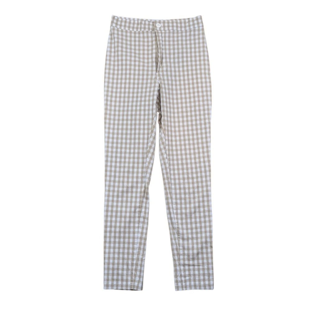 Urban Outfitters Tan & White Check Skinny Pants Size 4 (26 Waist)